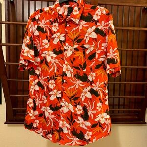 H&M Red Orange Floral Oxford Men's Shirt